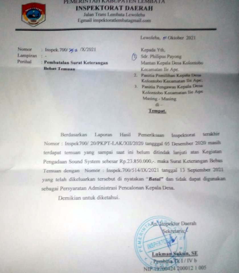 Contoh Surat Keterangan Bebas Temuan Dari Instansi Su