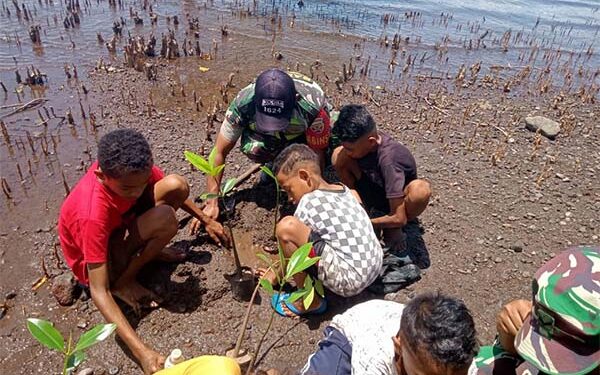 Jari Kecil Anak Pesisir di Flores Timur Melawan Abrasi, Babinsa Ajak Warga Tanam Pohon
